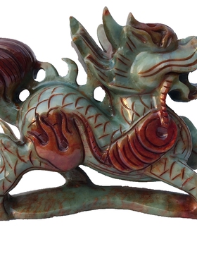 纯手工雕刻整块天然岫玉原石麒麟摆件一对家居客厅玄关吉祥物摆件