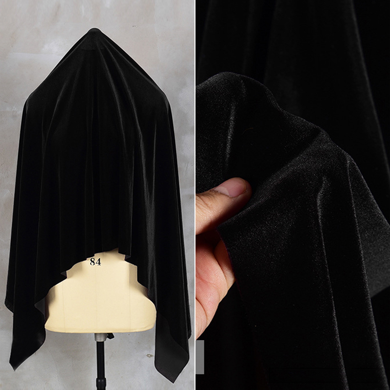 加宽-黑色韩国绒布加厚丝绒布料丝滑吸光布弹力不倒绒天鹅绒幕布