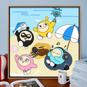 可爱卡通蛋仔派对diy数字油画儿童油画涂色手绘填充丙烯油彩画画