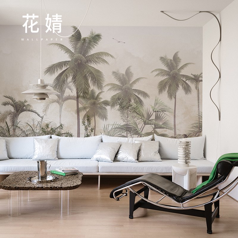 壁画定制法式复古雨林民宿卧室墙布东南亚客厅电视背景墙装饰壁纸