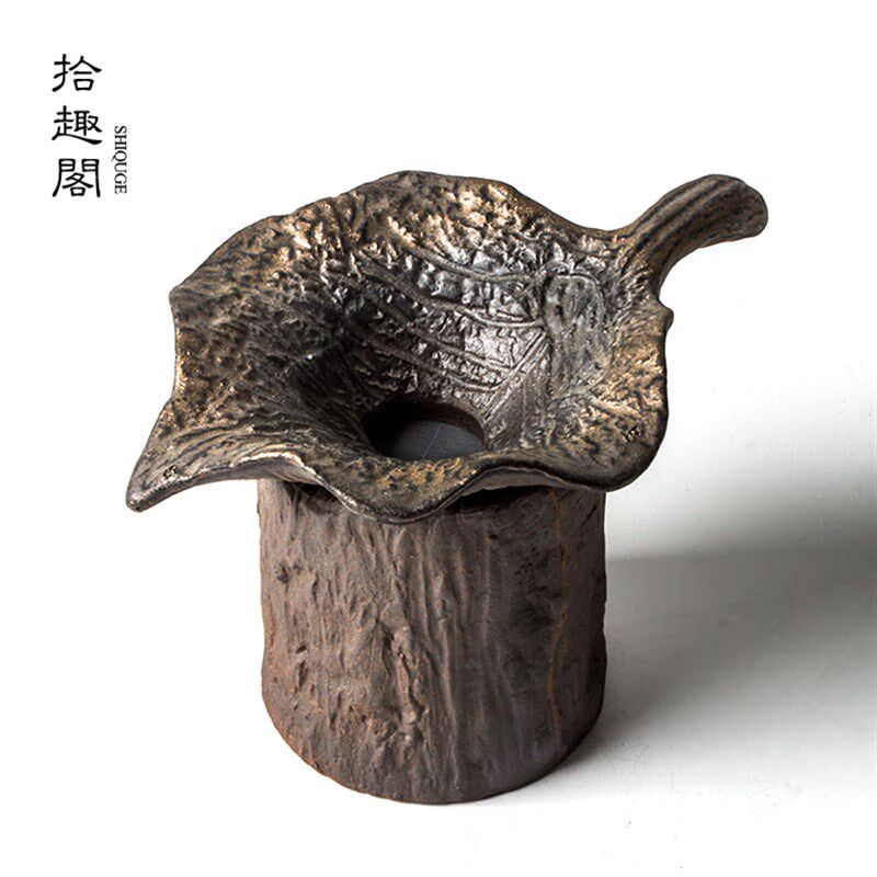 手工粗陶茶滤 创意复古茶漏茶叶过滤网架 陶瓷茶具茶隔功夫茶配件