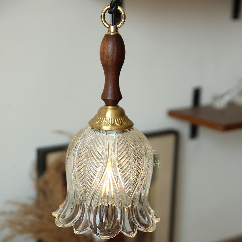 法式中古黄铜小吊灯 复古水晶玻璃餐厅吧台书房胡桃木卧室床头灯