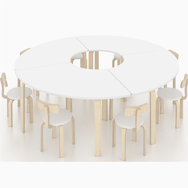 幼儿园儿童课桌椅美术室培训班扇形拼桌弧形桌笑脸实木椅子绘画桌