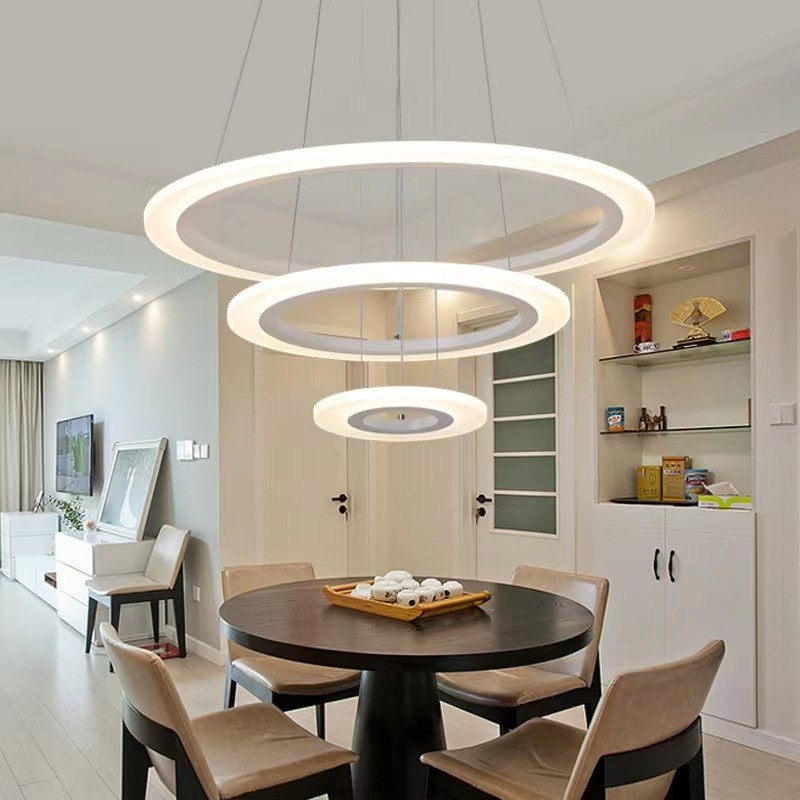 现代简约客厅铝材圈圈吊灯创意餐厅卧室别墅复式楼梯百变造型商铺