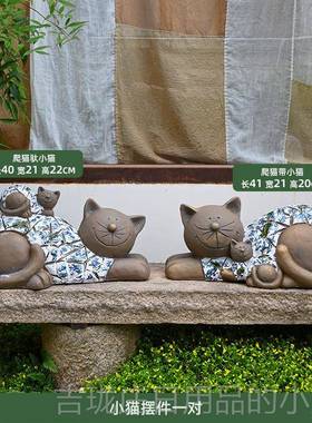 正品花园装庭院布置户外仿动物真花缸小猫花盆摆件园观林景雕塑小