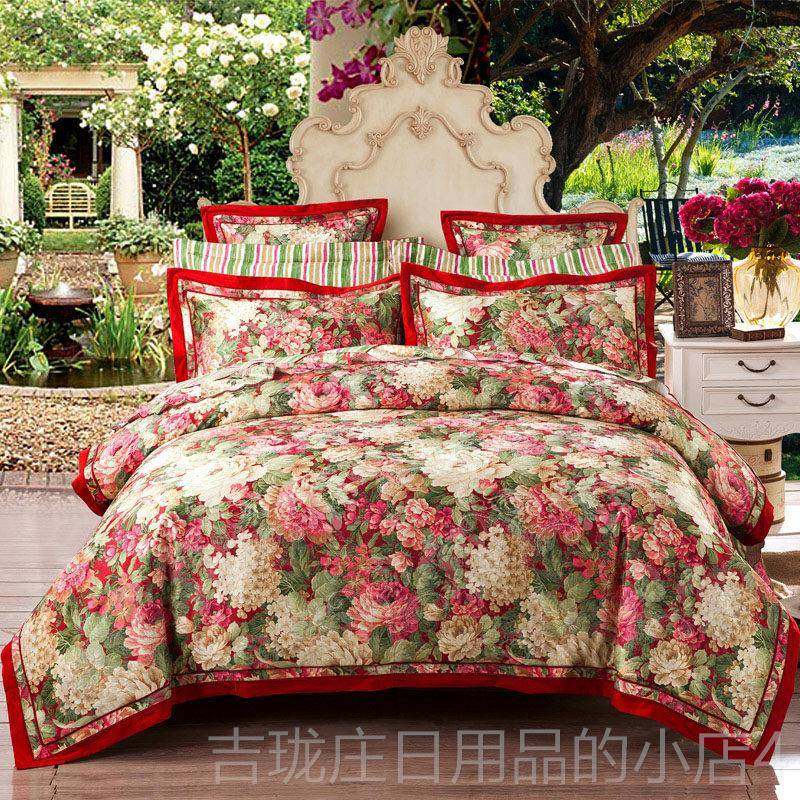 正品欧美式贡缎双提花纯棉四件套全棉结婚庆床品上用单4件套人床