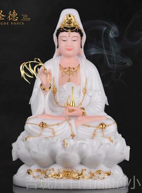 正品家用理观音像白色大石观佛音菩萨像白色观佛音神话三圣佛像饰