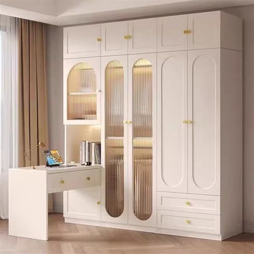 实木衣柜家用带玻璃门法式柜子组合定制卧室新款奶油风儿童大衣橱