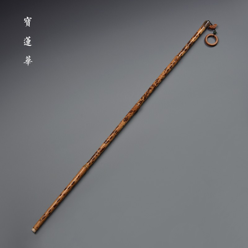 满花纹梅鹿竹教鞭戒尺 手工制镶花牛角老料竹节长鞭 文玩竹手把件