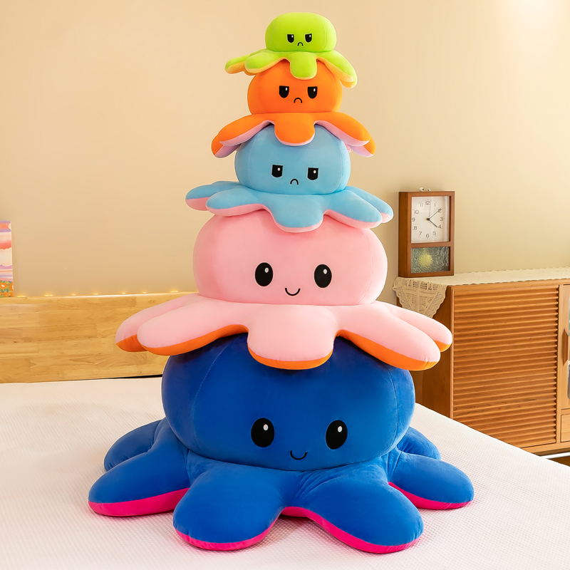 翻面章鱼公仔超大号生气变脸面表情翻转八爪鱼头毛绒玩偶