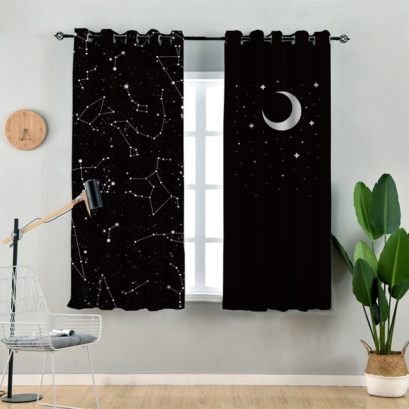 现代星空黑色简约棉麻客厅卧室落地成品定制遮光办公室主题房窗帘