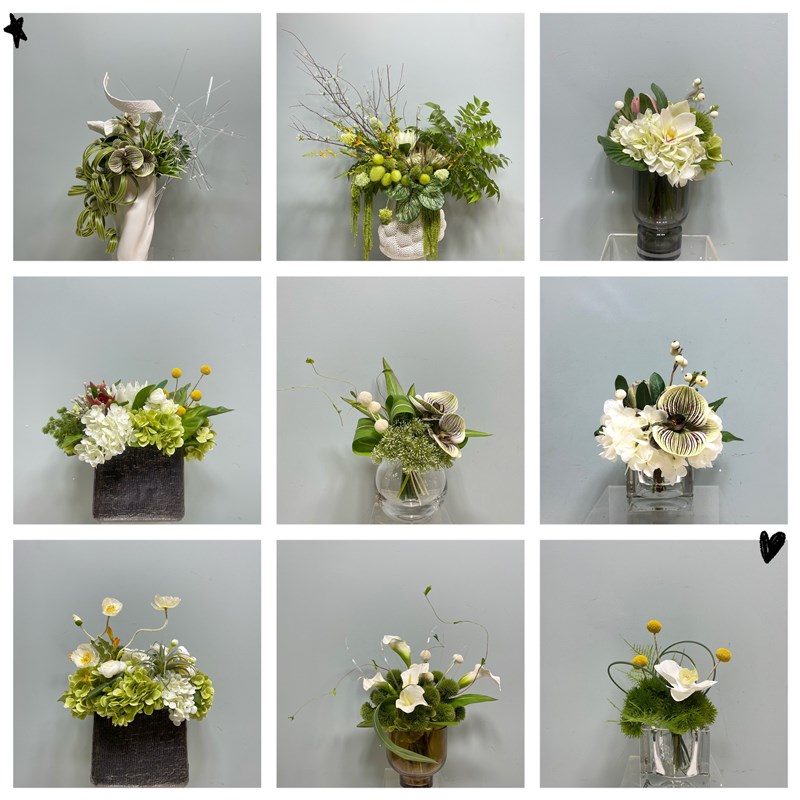 现代简约仿真花艺绿植玻璃插花器客厅餐桌售楼处洽谈桌面软装摆件