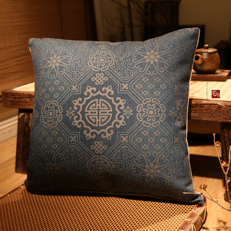 舒适棉麻亚麻沙发抱枕靠垫靠包 中式装修 中式蓝印花布图案