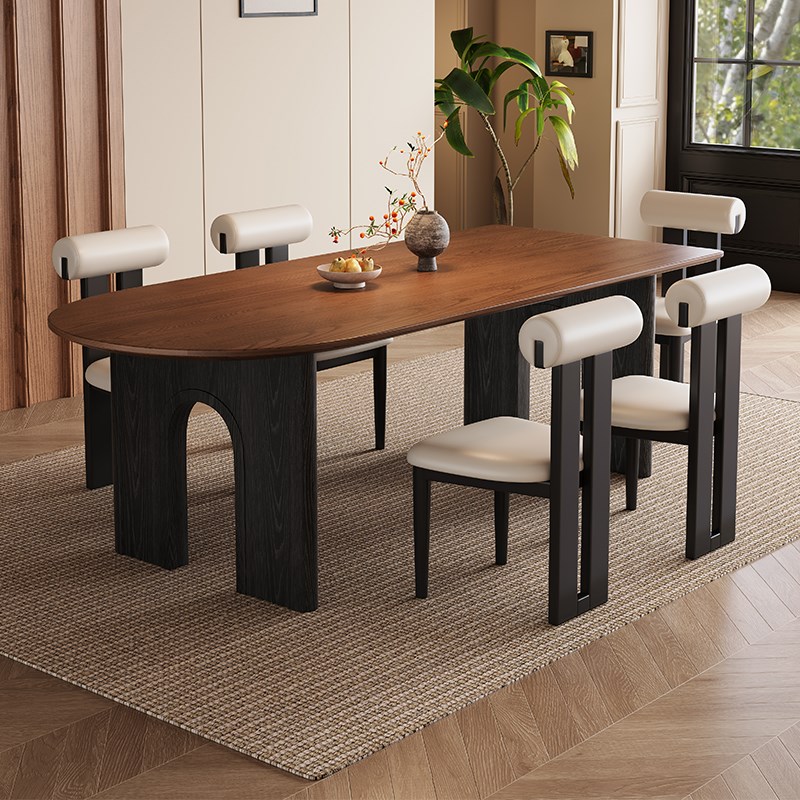 法式中古风实木岛台餐桌椅家用小户型靠墙半圆形饭桌洽谈接待长桌