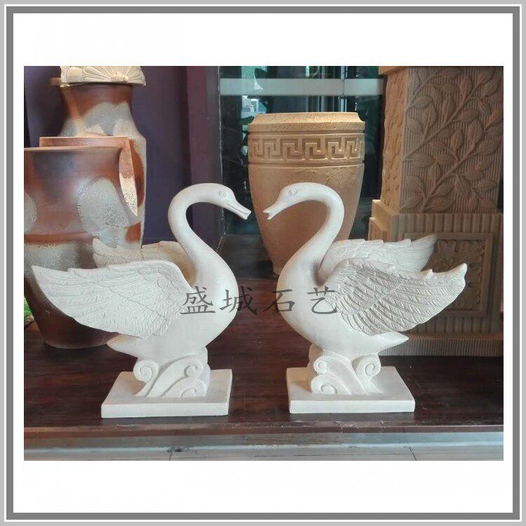 砂岩喷水池天鹅喷泉沙岩雕塑圆雕园林景观雕塑庭院水景欧式浮雕