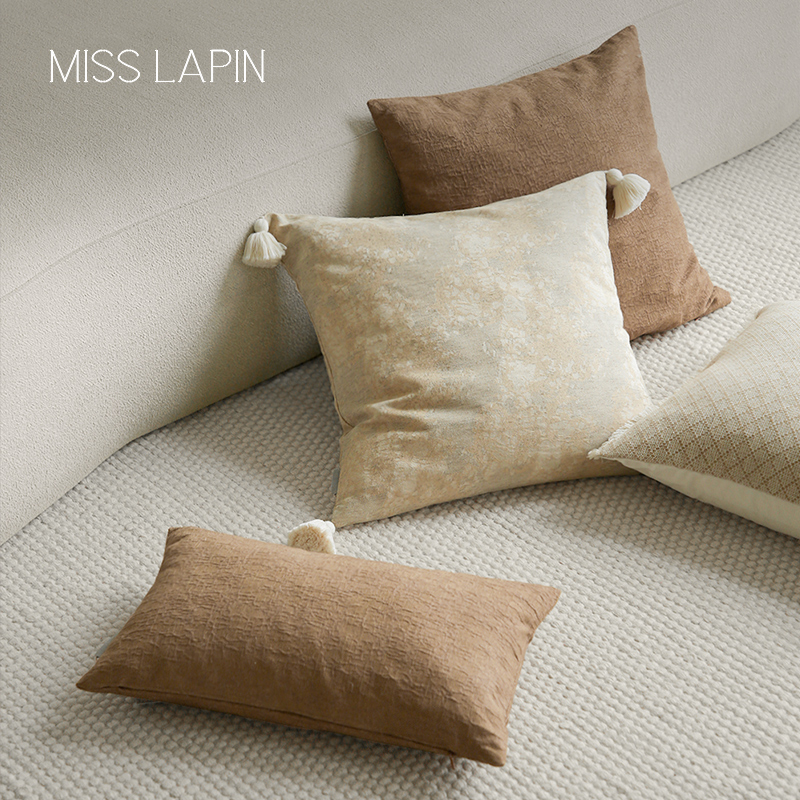 澜品莫奈法式流苏棉麻抱枕 MISSLPIN客厅棕色腰枕沙发靠垫