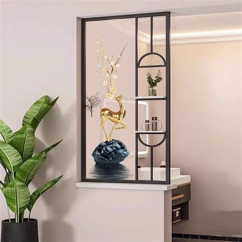 卫生间洗手台半墙艺术玻璃铁艺玄关隔断客厅入户屏风简约现代装饰