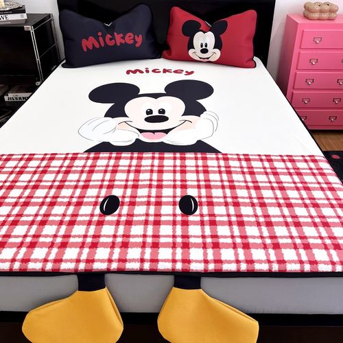 花田小汐 米奇 可爱卡通夏季冰丝凉席三件套夏凉席空调软席可水洗