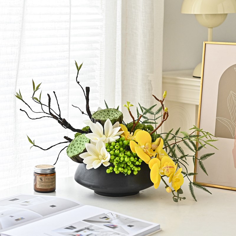 现代中式风格软装配饰样板房花艺售楼部高档仿真成品花艺桌面摆设