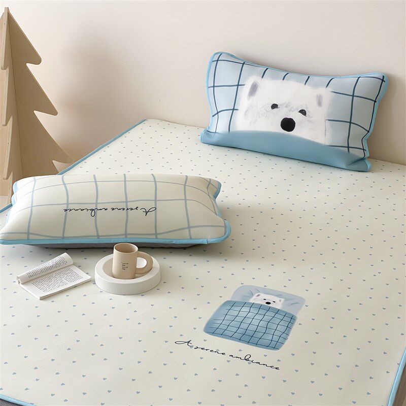 睡觉小狗~可爱卡通冰纤维凉席三件套可机洗空调软席冰丝1.8米床笠