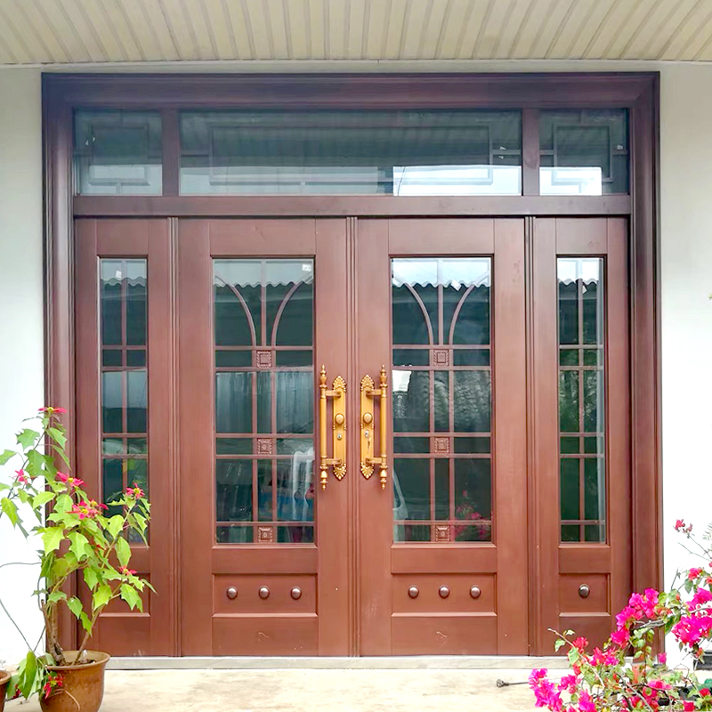 锌合金别墅大门开门定制玻璃门入户门对开门四开铜门农村进户门