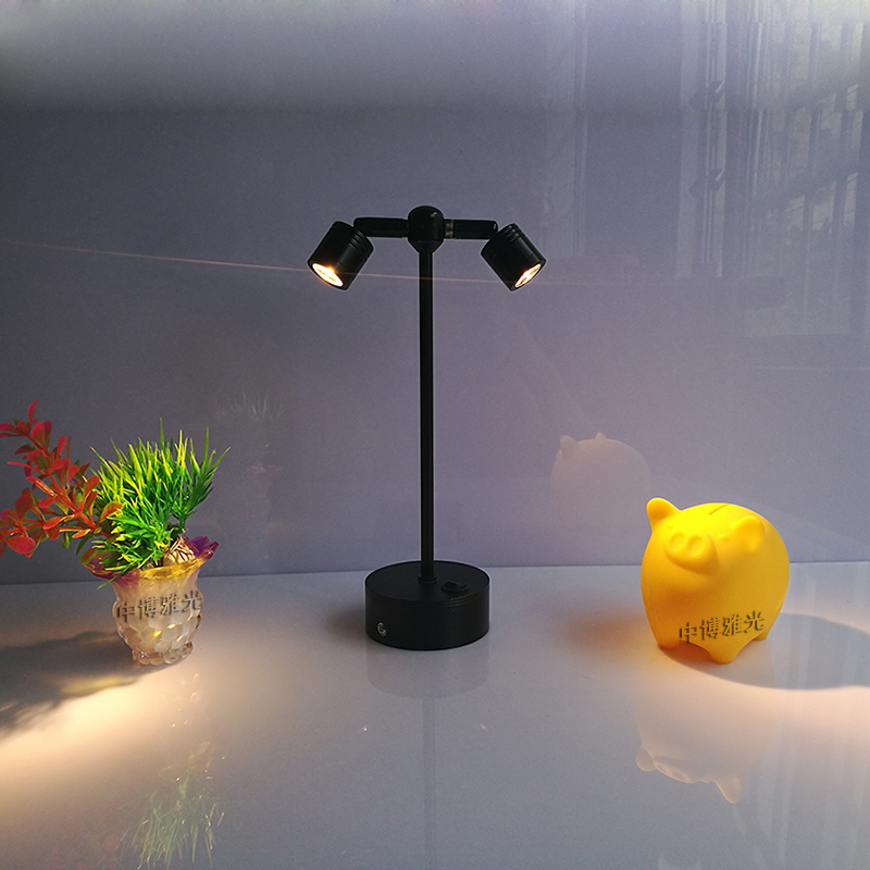 LED充电射灯移动式无线超亮2头酒吧台灯烛台灯展示柜台珠宝射灯