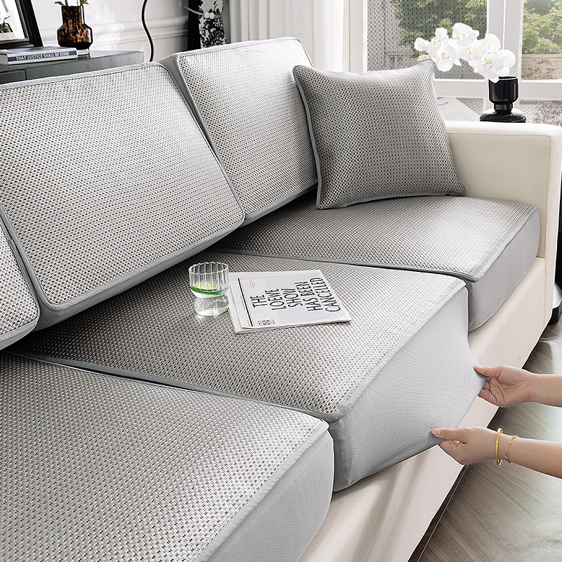 冰丝藤席沙发笠夏季新款2023凉席沙发垫子防滑靠背盖布巾沙发套罩