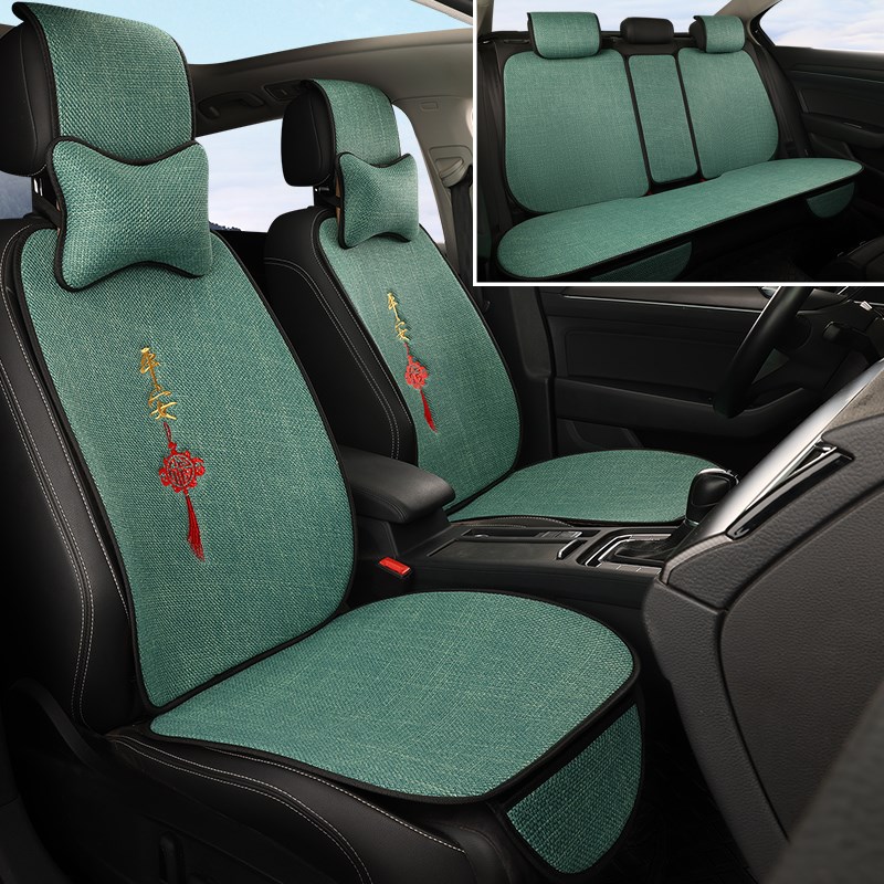 新款亚麻汽车坐垫四季通用棉麻吸汗透气防滑平安结商务款SUV座垫