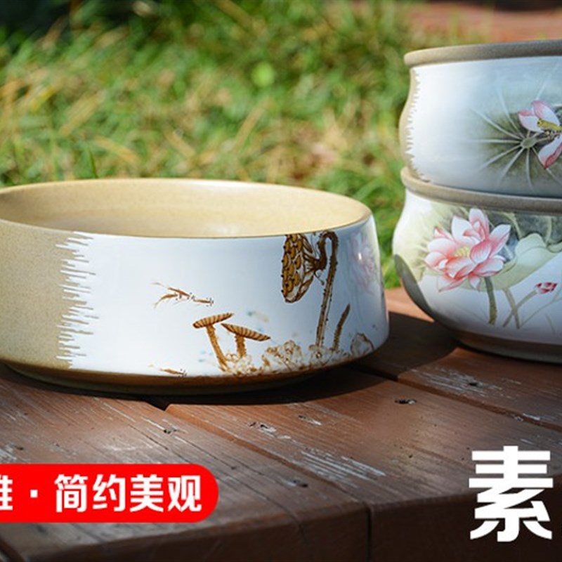 漳州水仙花盆高端陶瓷冰裂无孔水养水培碗莲睡莲铜钱草盆家居摆件