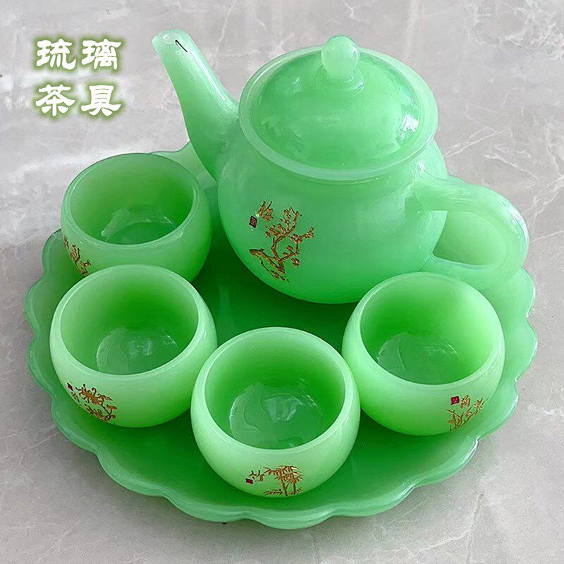 琉璃绿玉瓷茶壶套装高档家用白玉兰竹菊梅花壶羊脂功夫茶具礼盒套