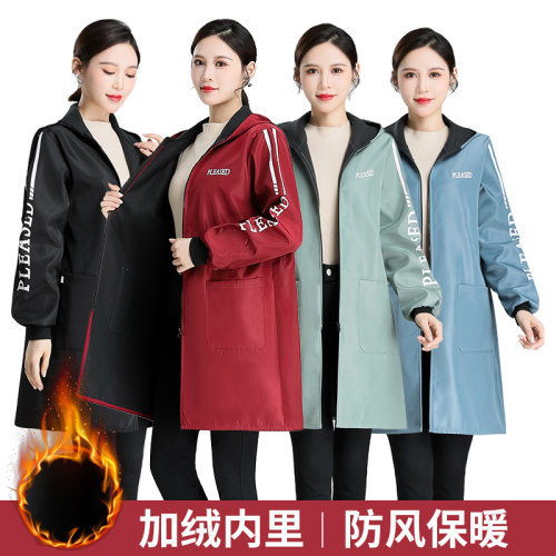 防水加绒罩衣大人女秋冬季保暖男防油家用外套工作服长袖护衣围裙