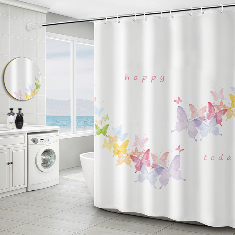 高档浴帘套装免打孔加厚防霉防水帘浴室卫生间挂帘洗澡隔断帘子布