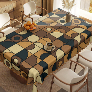 新款高档轻奢小方格棉麻防水防油桌布长方形茶几餐桌办公桌专用