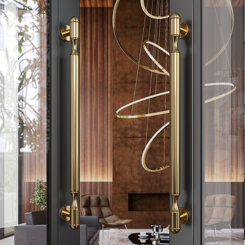 极简高端不锈钢有框开玻璃大门拉手酒店包间明装实木门把手黑色