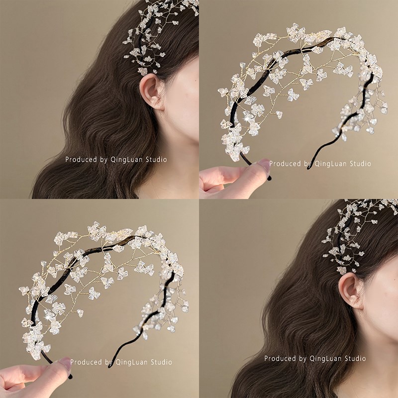 满天星~超仙水晶花朵发箍女20新款重工设计水晶压发头箍旅行箍