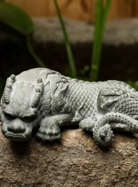 镇水兽青砂石中式花园庭院摆件茶宠室内鱼缸装饰盆景公园石雕工艺