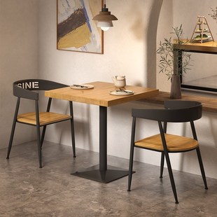 工业风实木清吧餐桌椅组合餐饮汉堡甜品店小四方桌正方形桌子1016