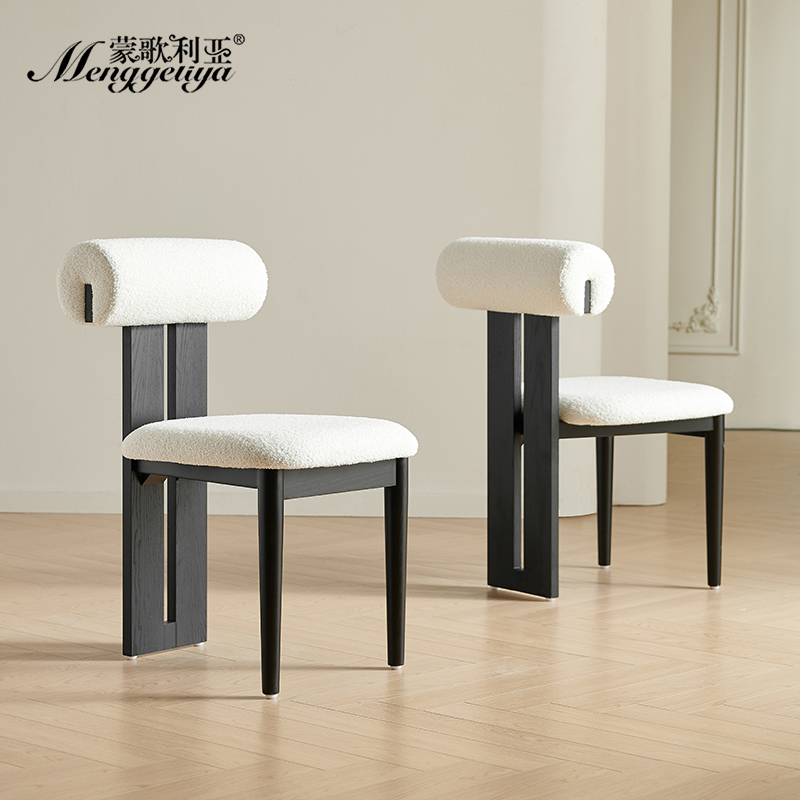 蒙歌利亚实木靠背餐椅法式复古白蜡木现代简约家用极简设计师椅子