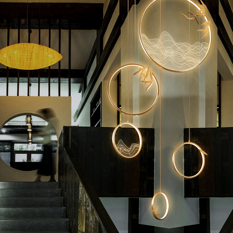 loft楼梯吊灯长吊灯复式楼别墅公寓客厅旋转挑空楼梯间中山灯具