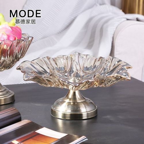 欧式现代高档奢华水晶玻璃果盘花朵水果盘创意客厅茶几装饰摆件