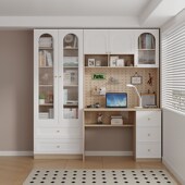 可比熊儿童实木书桌电脑桌办公桌书房学习桌书架书桌一体卧室家用