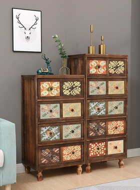 实木制多层抽屉式收纳柜白色客厅储物沙发边柜简约复古宽50cm边柜