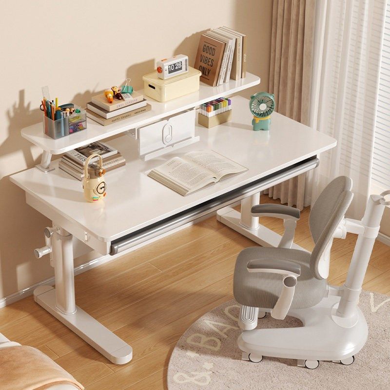 儿童学习桌子椅子套装2025新款书桌书柜一体组合小学生升降大白桌