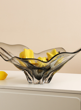 特厚琉璃大水果盘摆件现代简约客厅样板间酒店茶几桌面收纳糖果盘