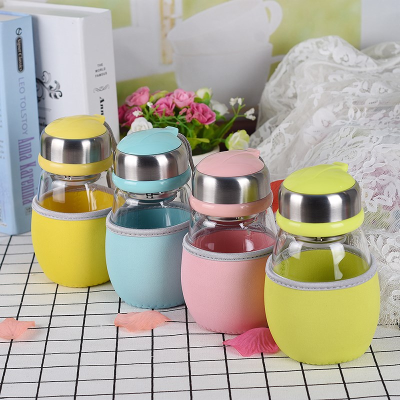 碧辰耐热水杯创意便携企鹅玻璃杯韩版大肚子学生茶杯随手杯400ml