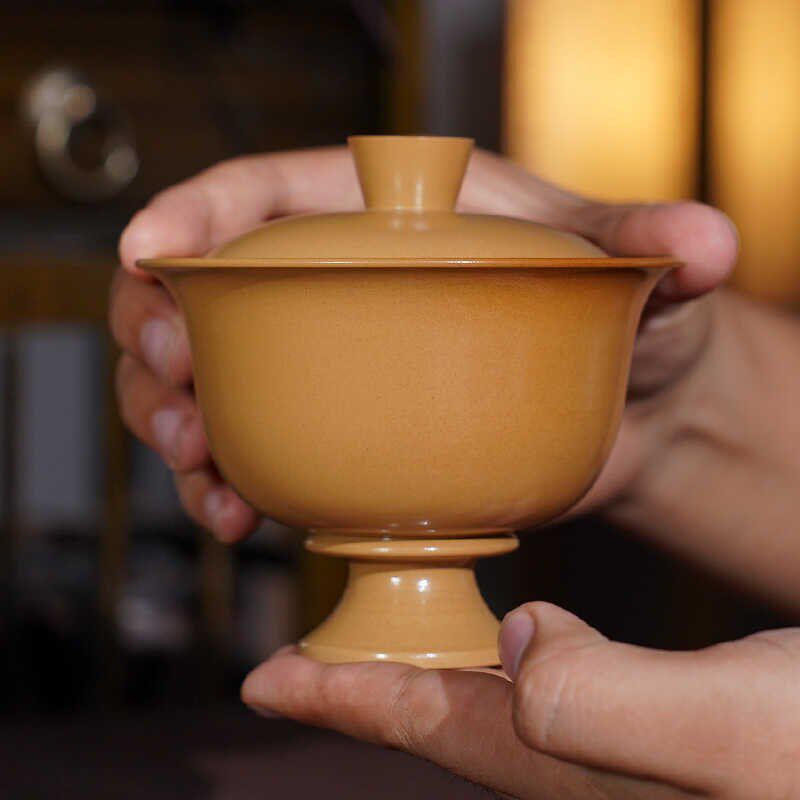 手工柴烧茶杯盖碗女单个高档不烫手建水紫陶功夫泡茶具陶瓷主人杯