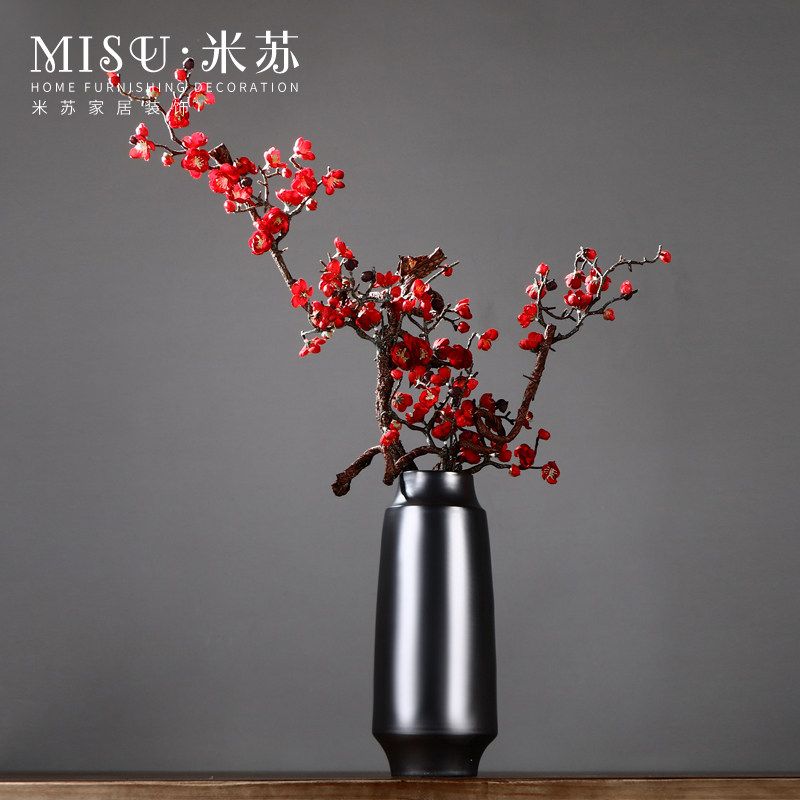 仿真梅花陶瓷花瓶套装整体花艺摆件客厅落地假花插花电视柜装饰品