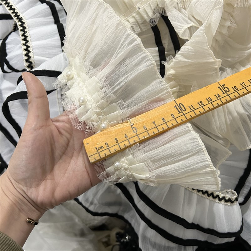 新款窗帘装饰花边网纱压轴木耳边三层钉珠花边