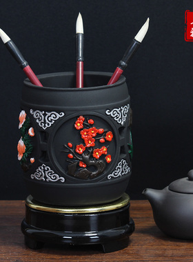 笔筒办公室桌面摆件梅兰竹菊实用教师节礼品谢师送老师炭雕工艺品