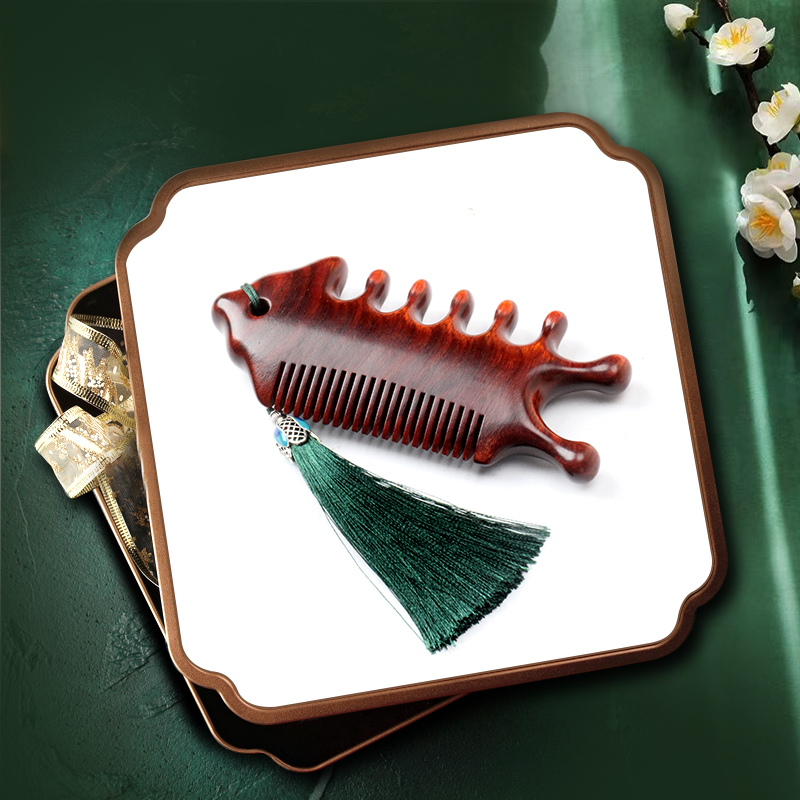 天然红檀木按摩梳头部眼部疏通经络梳子五经刮痧头疗静电头皮女防